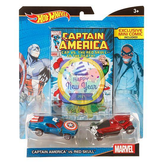 Hot Wheels Marvel Captain America vs. Red Skull Character Car 2-Pack with Mini Comic